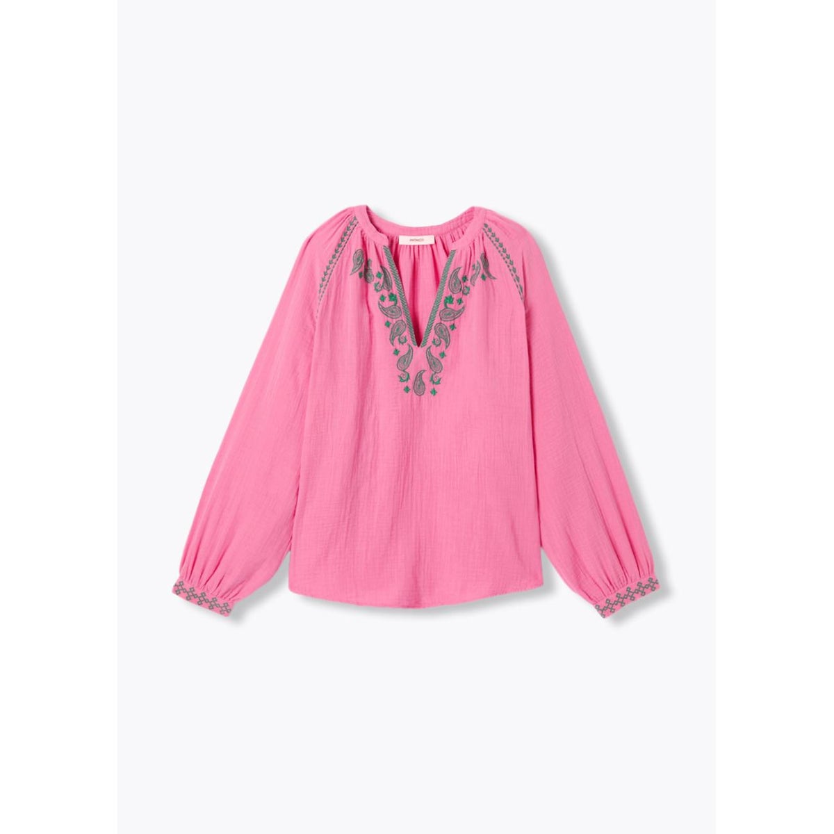 Blouse brodée gaze de coton rose fuchsia, PROMOD