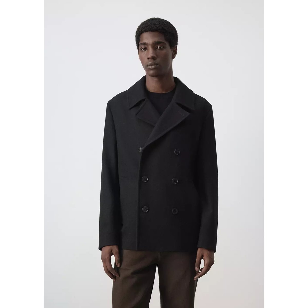 Manteau laine croisé boutons noir, MANGO MAN