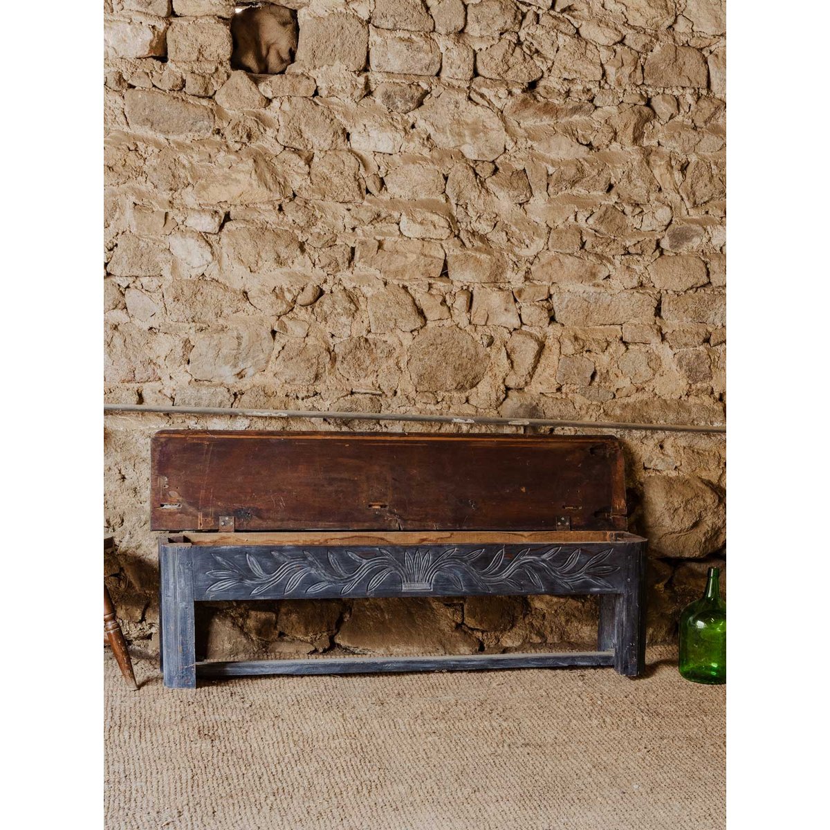Banc coffre en bois noir Antoine N°401 - Bon état noir, DEBONGOUT
