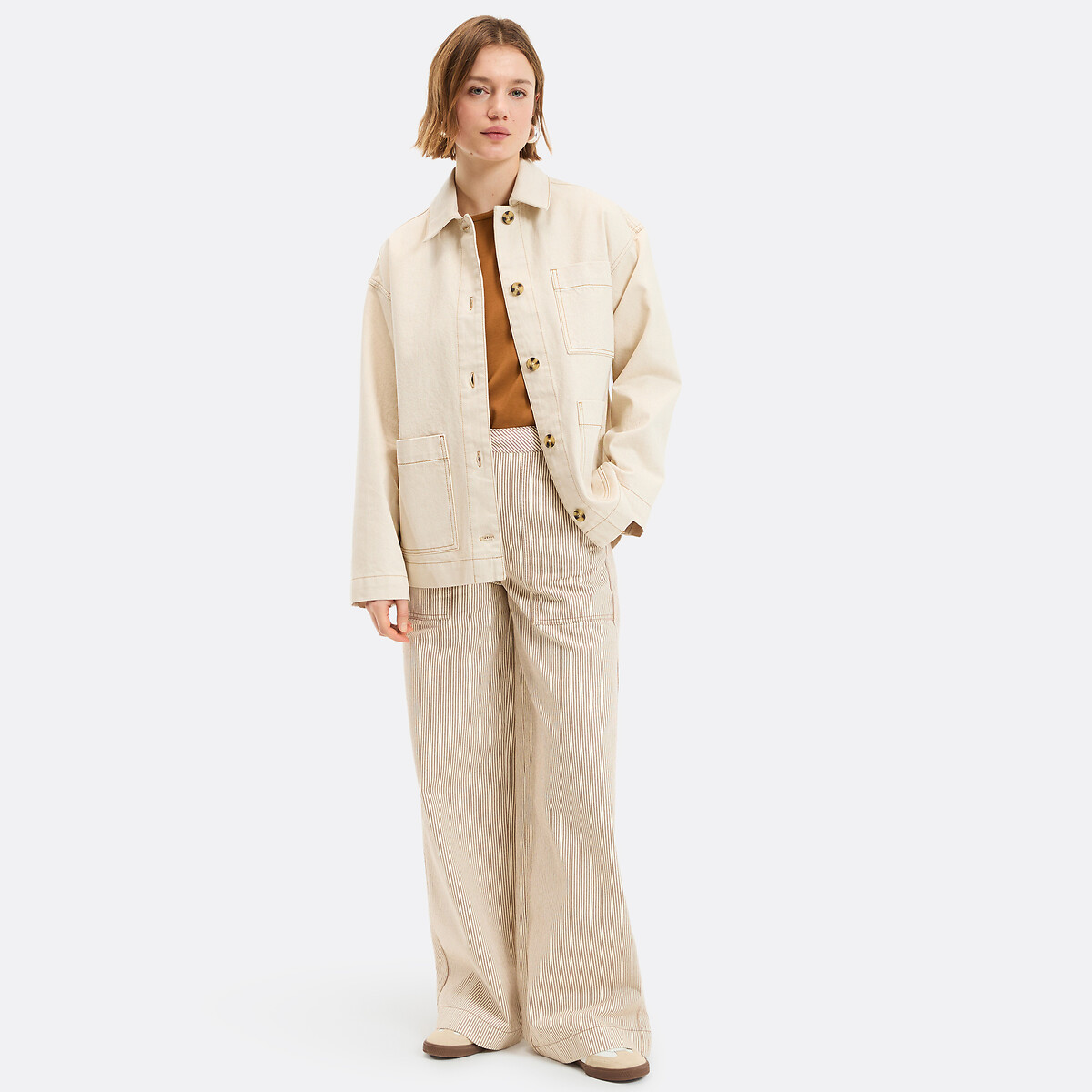 Chaqueta worker, corte recto, en denim beige grisáceo, LA REDOUTE COLLECTIONS
