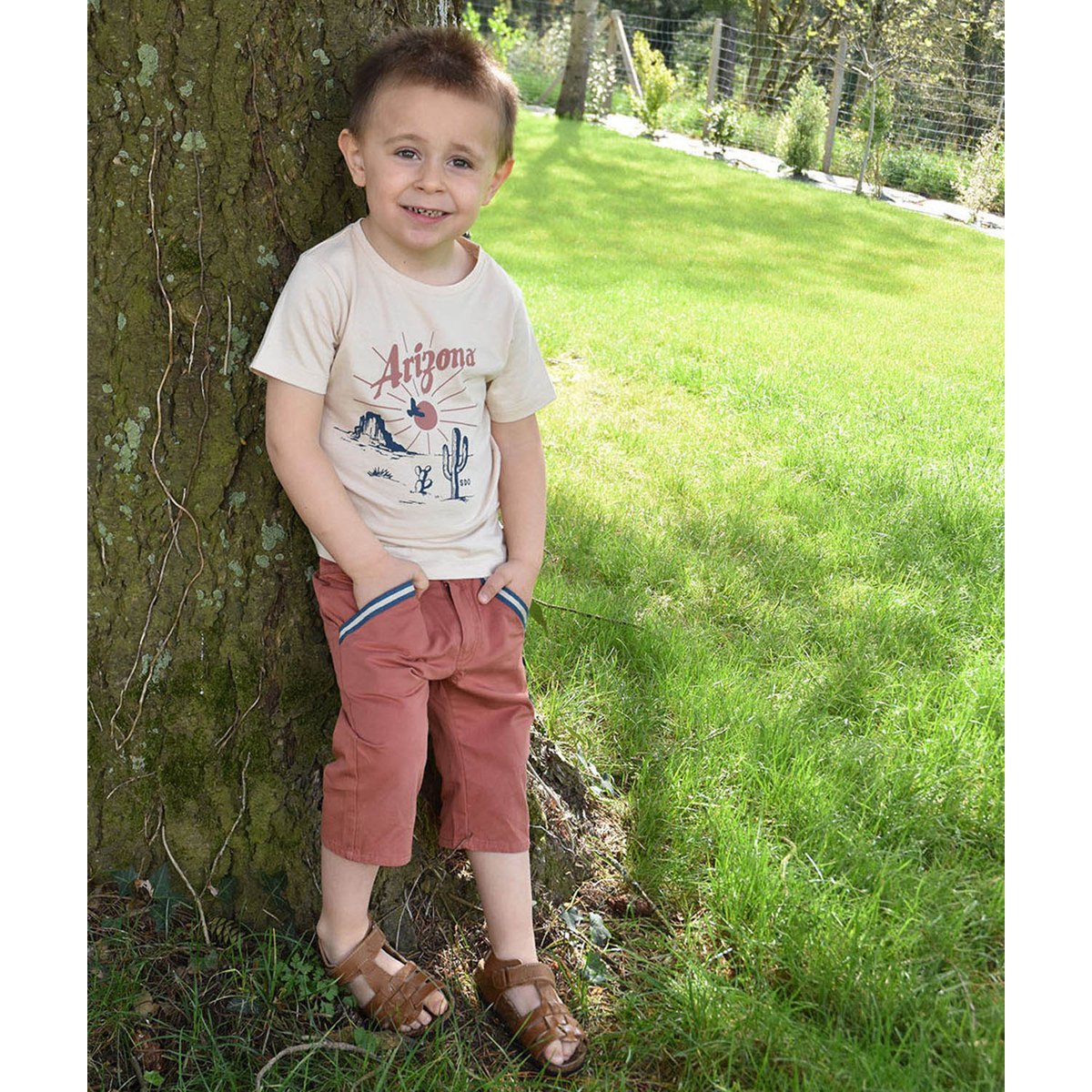 Tee shirt gratien manches courtes enfant beige, SUCRE D'ORGE