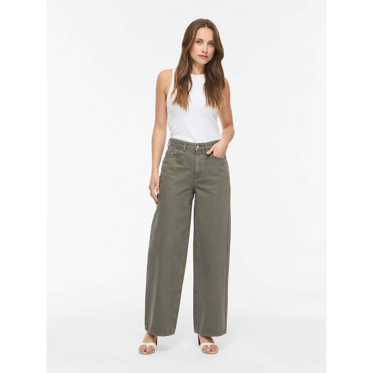 Jean large taille haute vert chiné, VILA