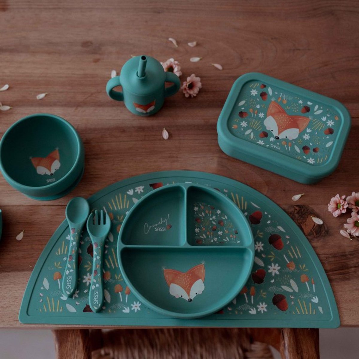 Bol en silicone avec ventouse ANIMAUX vert paon, SASSI