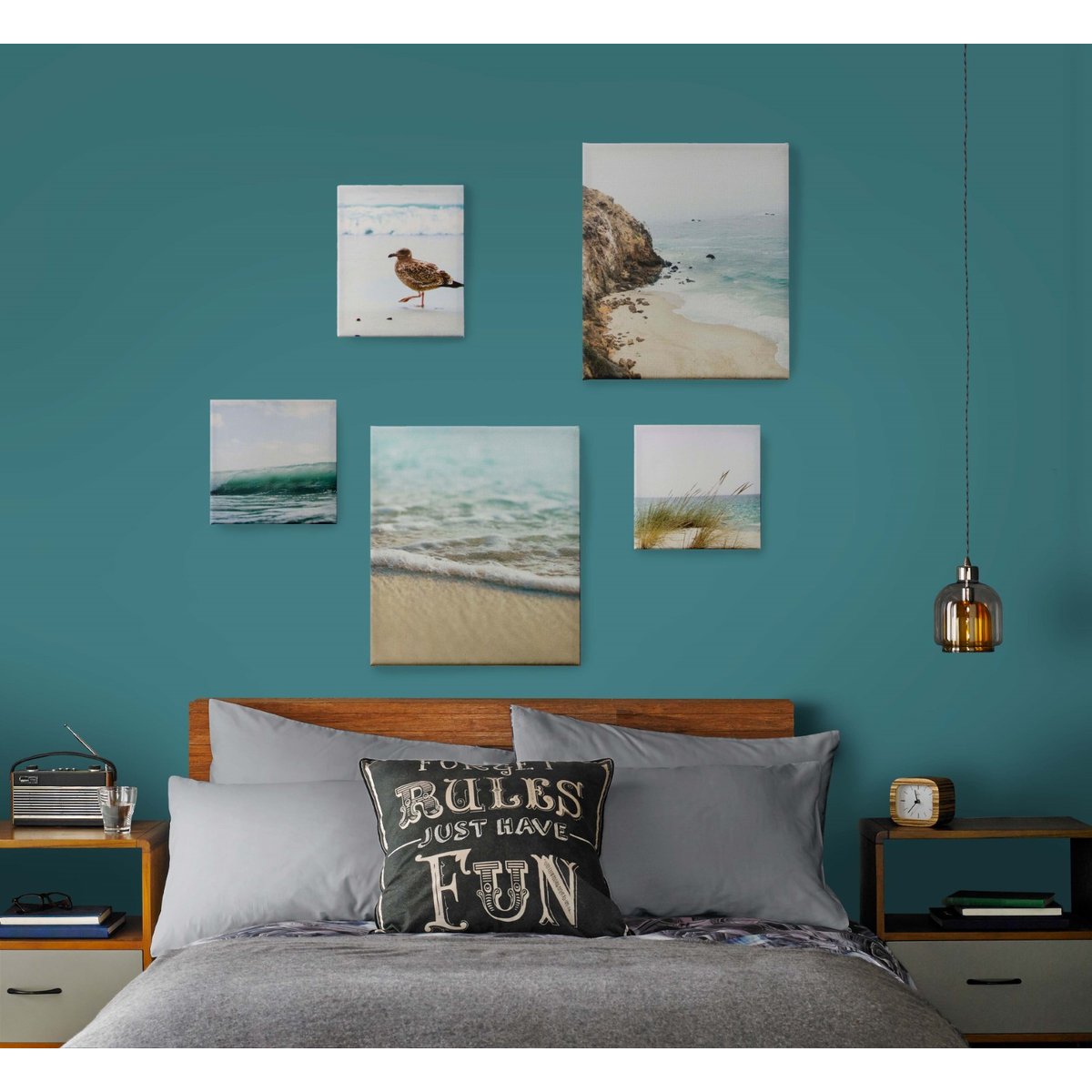 Set de 5 toiles imprimées Plage & mer bleu-vert, sable, sépia, ART FOR THE HOME
