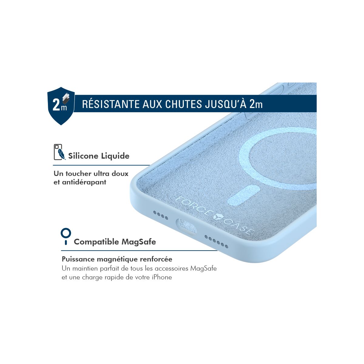 Coque iPhone 15 Plus silicone bleu ciel couleur unique, FORCE CASE