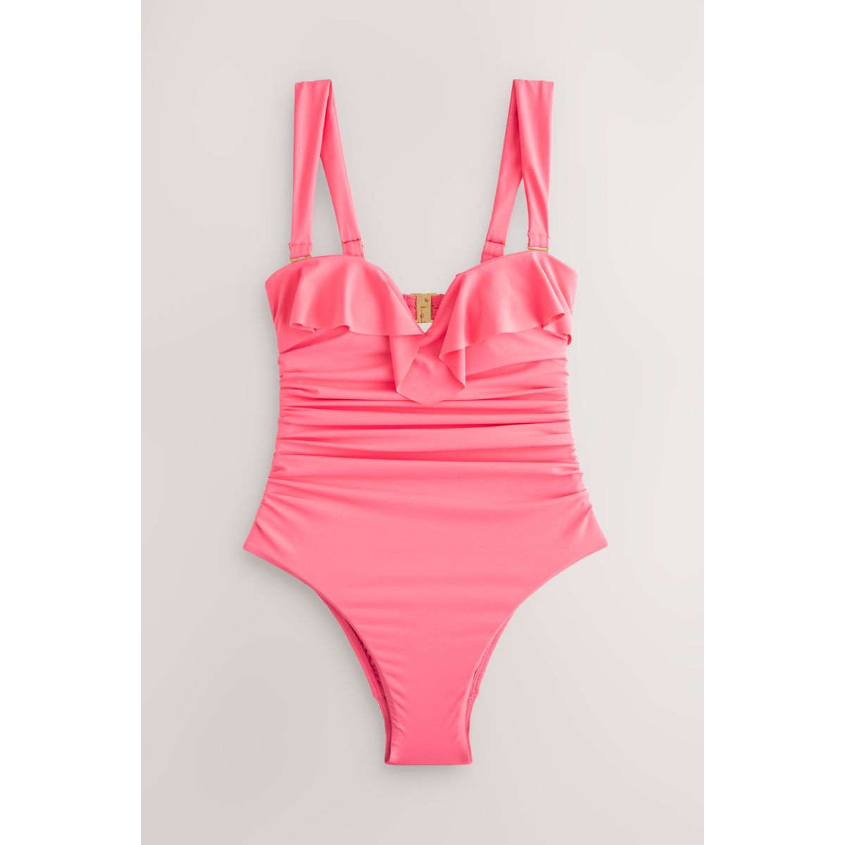 Maillot de bain bandeau gainant à volant rose corail, NEXT
