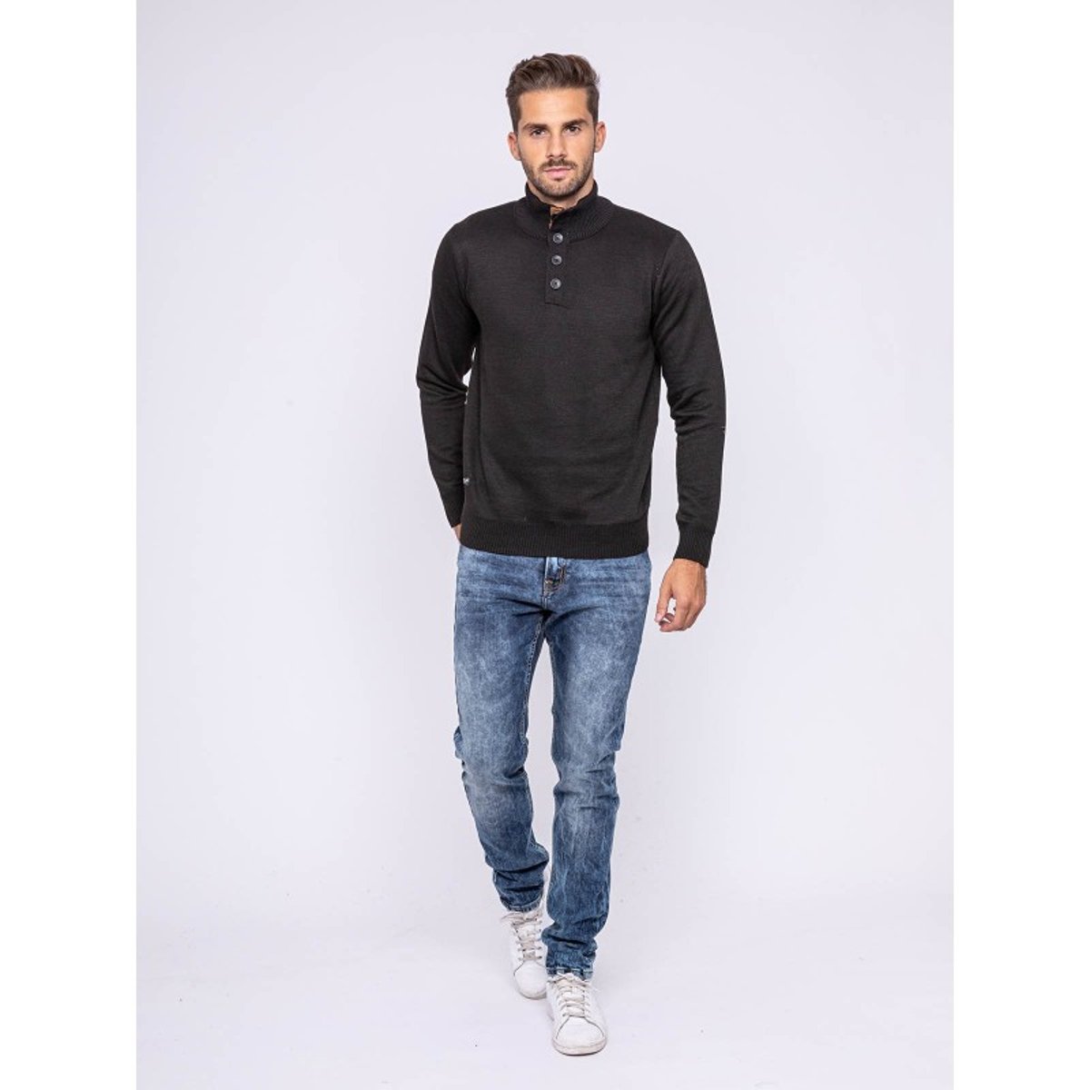 Pull Col Montant Boutons Lulite gris chiné, RITCHIE