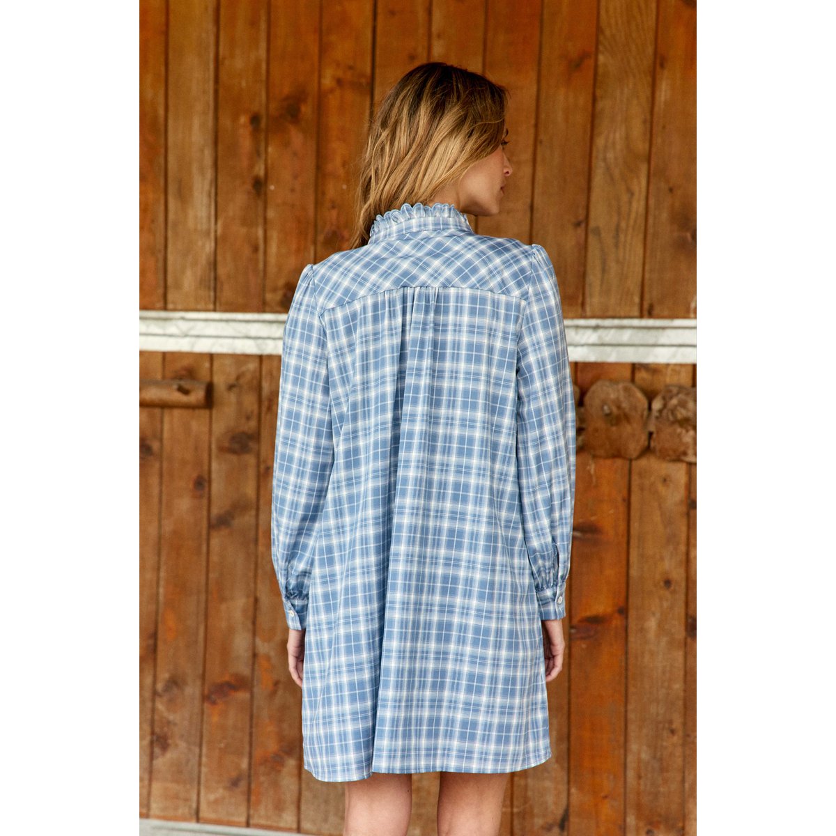 Robe courte trapèze imprimé à carreaux RAQUEL 20-bleu, LA PETITE ETOILE