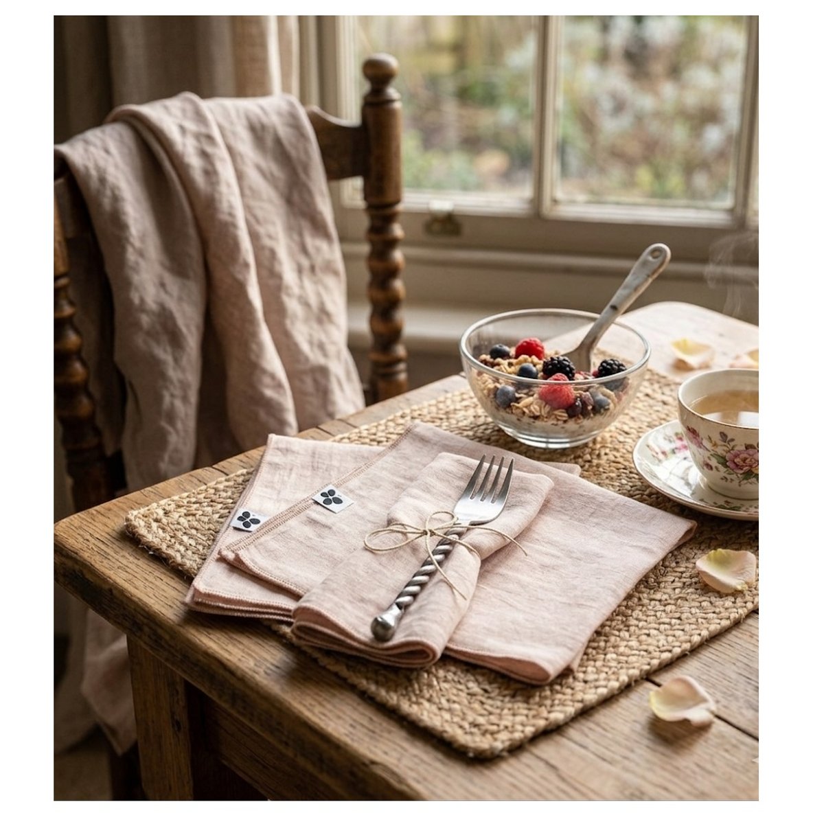 Lot 3 serviettes de table en gaze de coton guimauve, EDEN