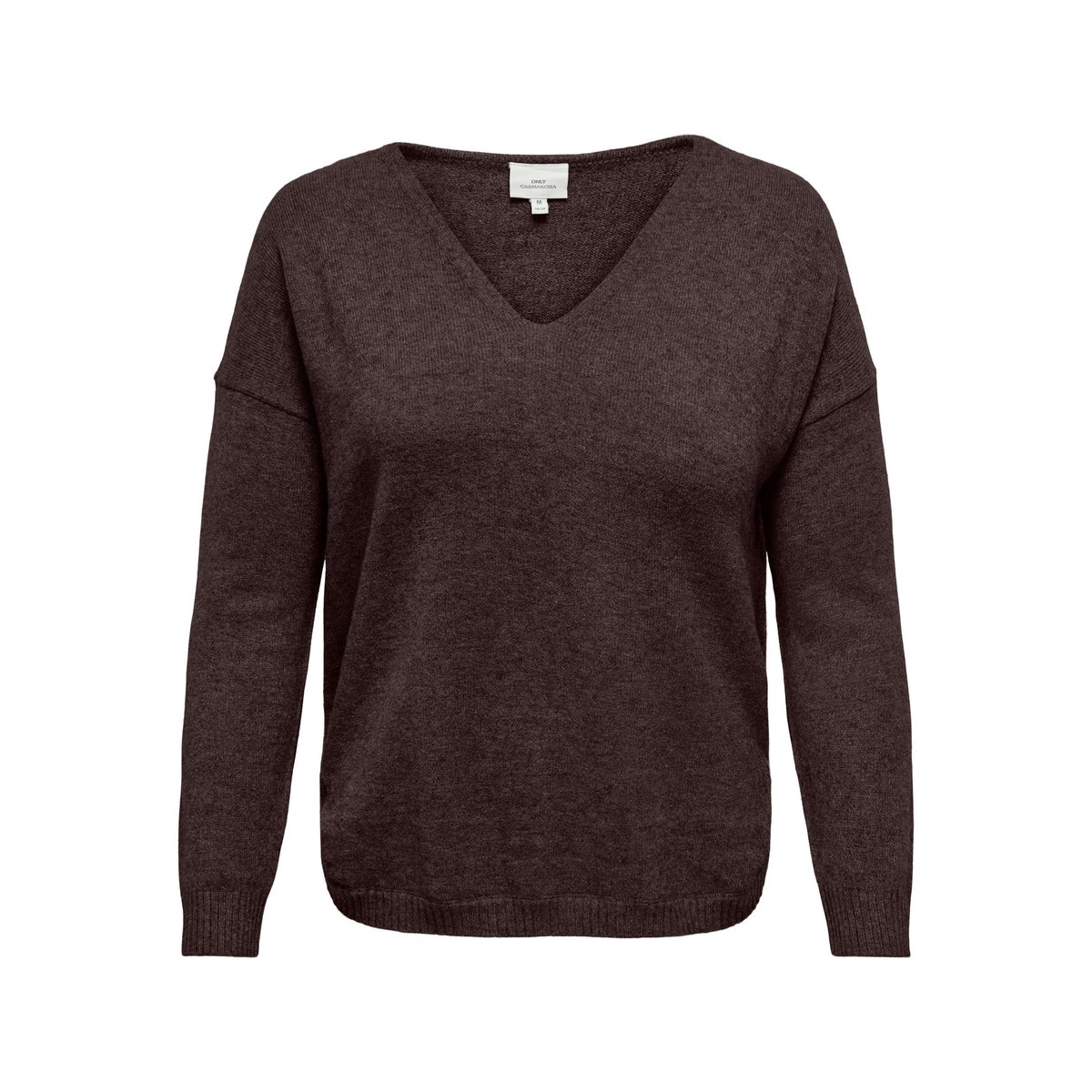 Pull maille mousseuse, col V chocolate torte, ONLY CARMAKOMA