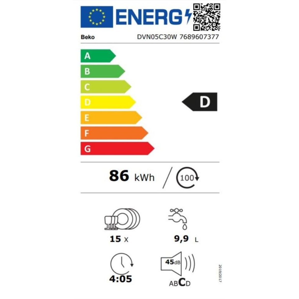 Lave vaisselle 60 cm DVN05C30W blanc, BEKO