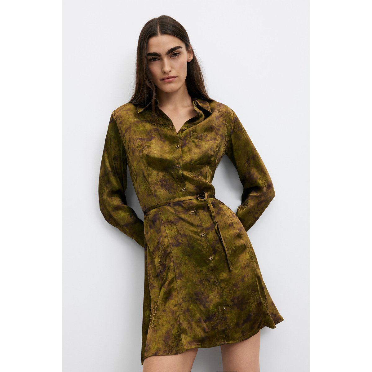 robe longue imprimée en viscose marron, DESIGUAL