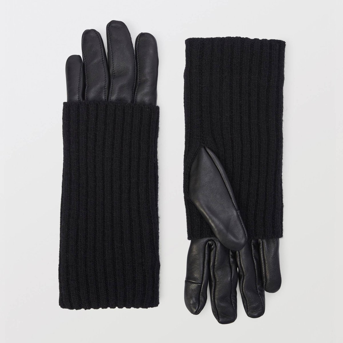 Gants à manchon en cuir noir, MONOPRIX