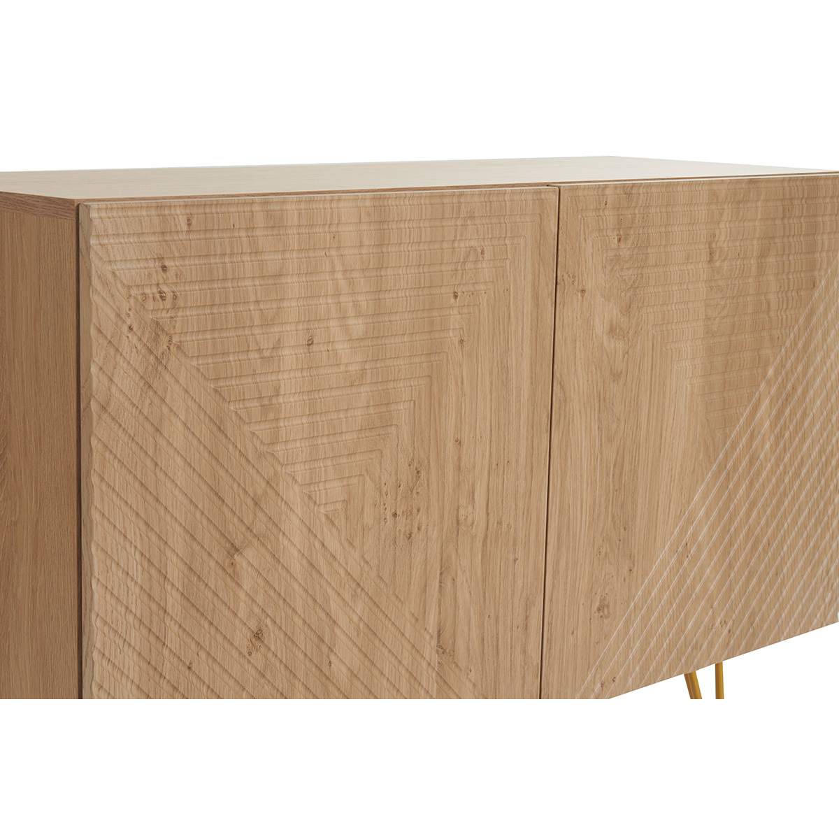 Buffet design gravé 2 portes pieds métal doré L107 cm OZEN chêne clair, MILIBOO