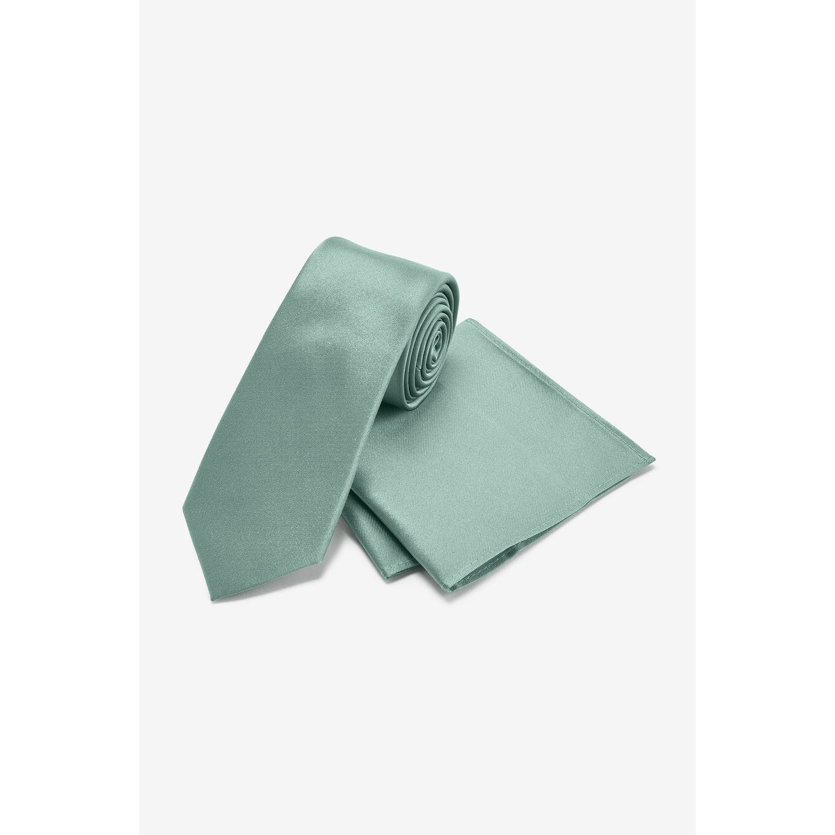 Ensemble cravate et pochette en soie vert sauge, NEXT