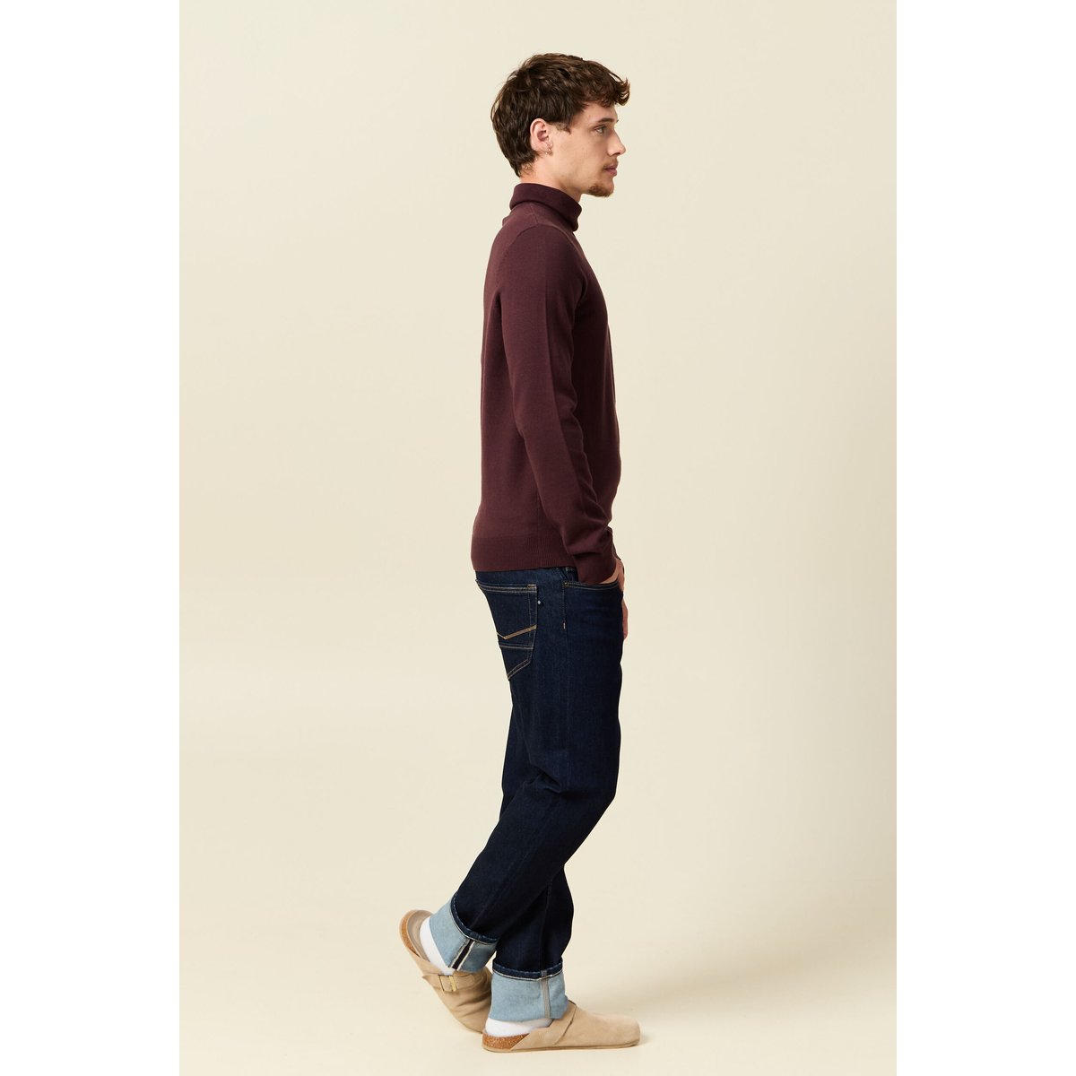 Pull droit court manches longues bordeaux, BONOBO