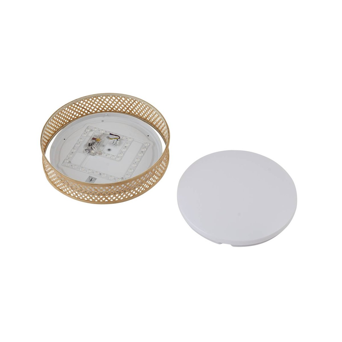 Plafonnier en bambou moderneLED, Eilif bois clair, blanc, LINDBY