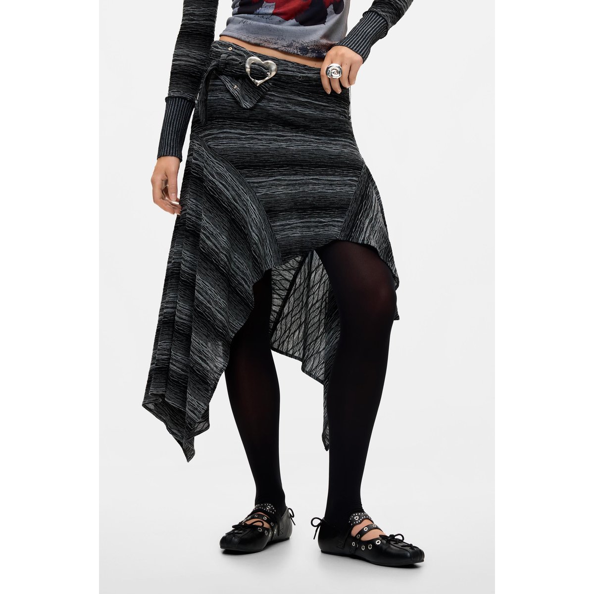 Jupe Asymétrique Maille noir, DESIGUAL