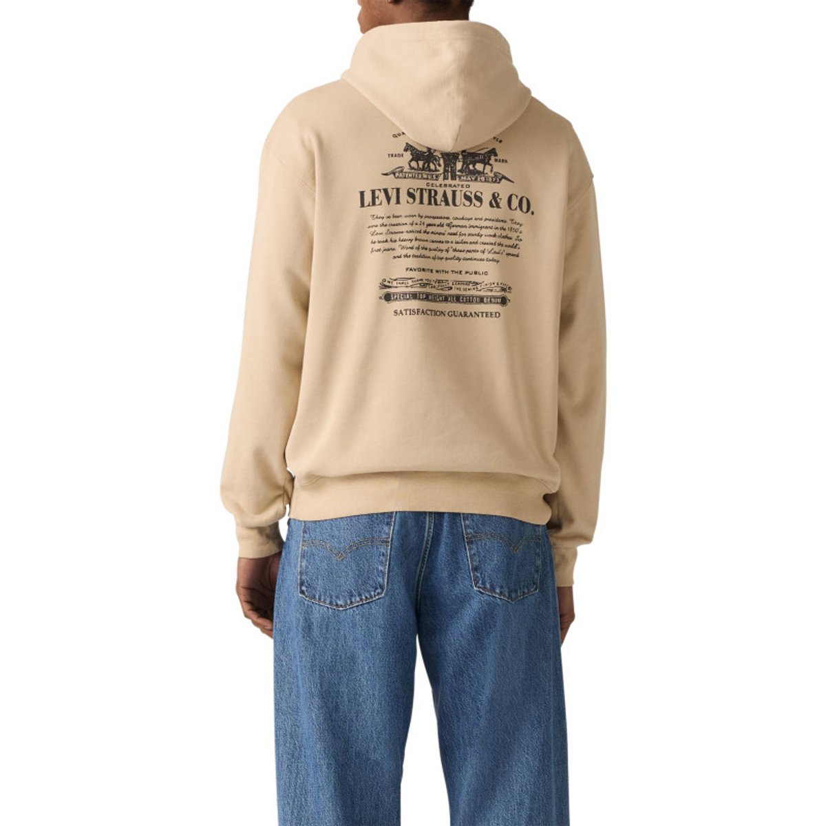 Sweat écru uni en coton avec un col à capuche et une poche traversante écru, LEVI'S