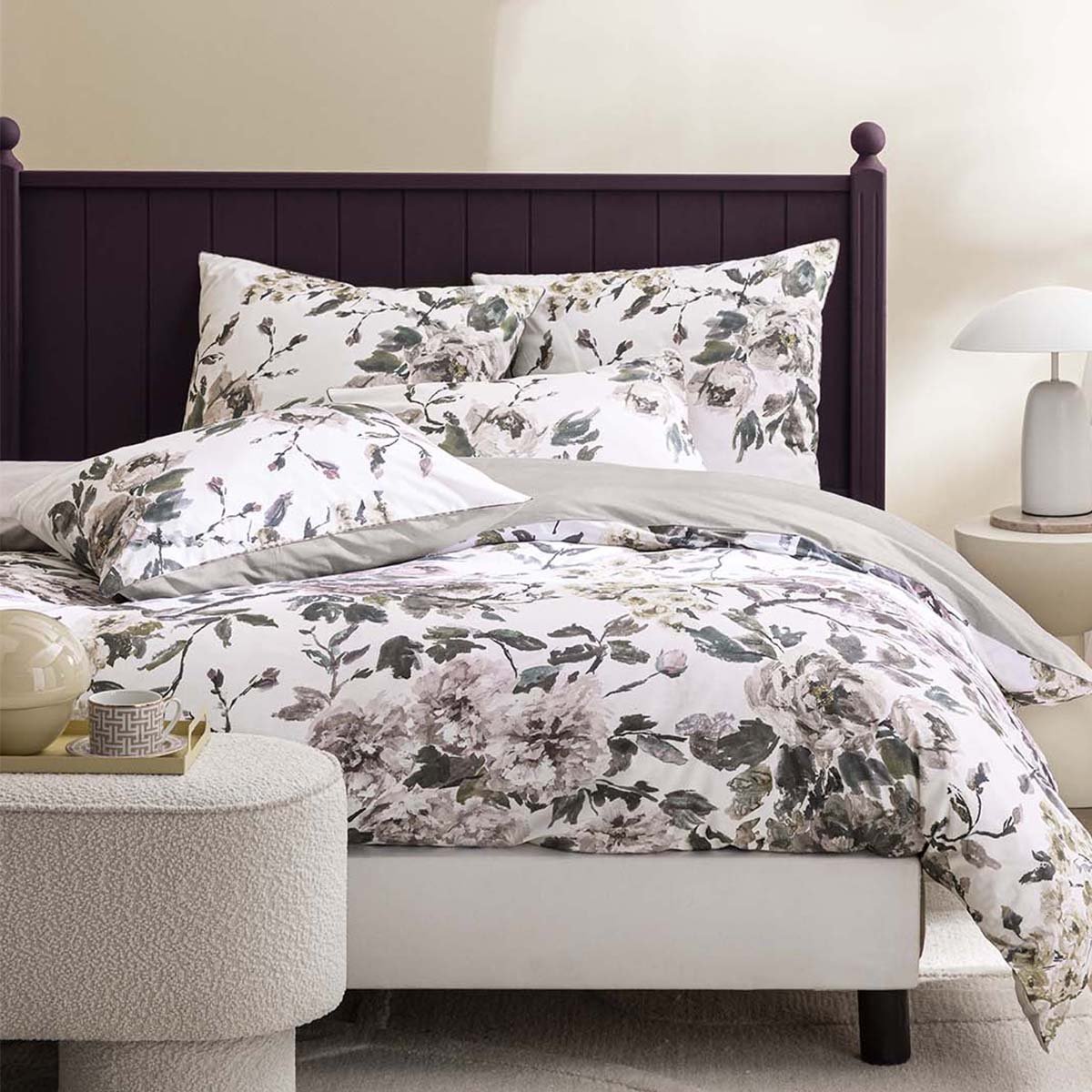 Housse de couette imprimée en satin de coton, SHANGHAI GARDEN gris, DESIGNERS GUILD