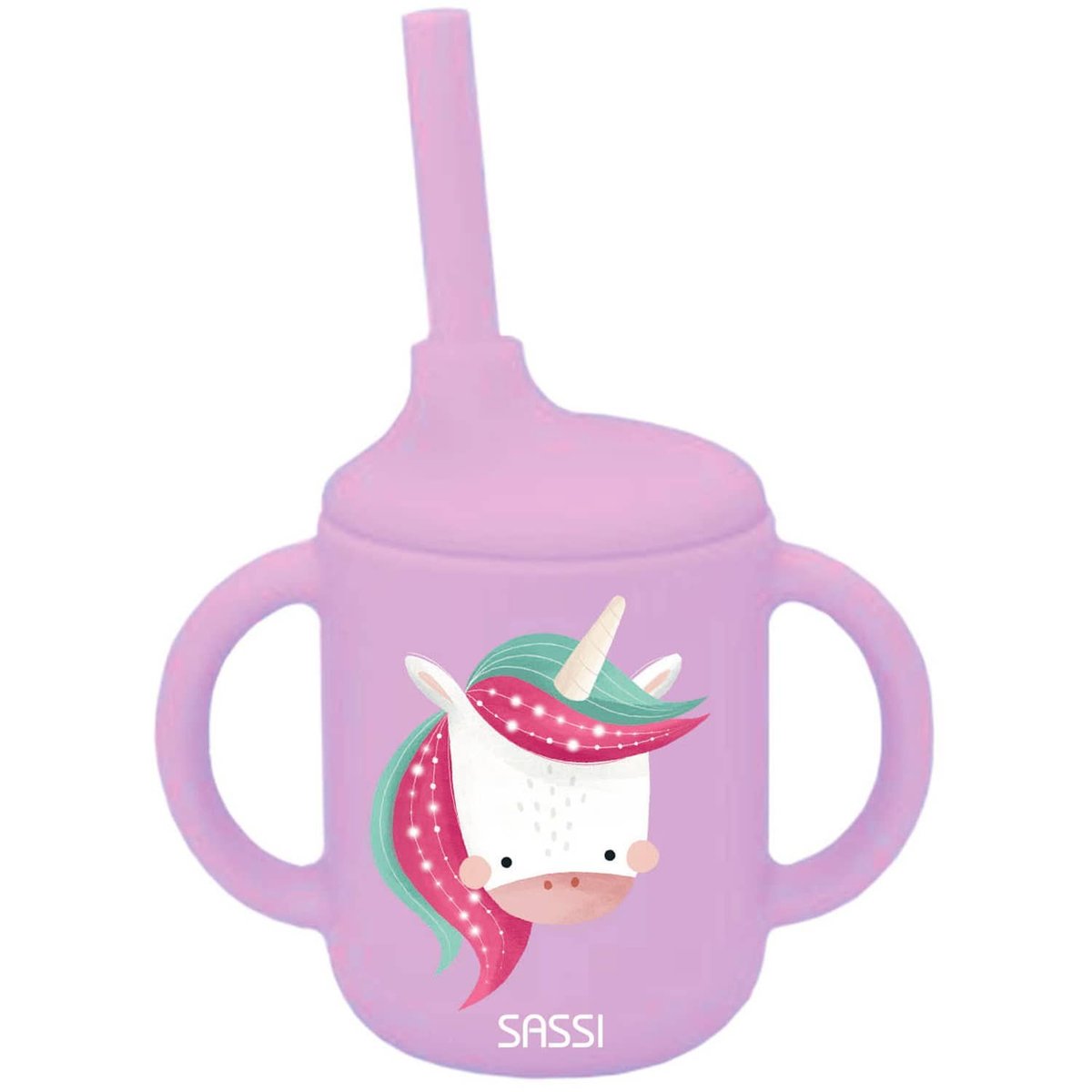 Gobelet en silicone avec poignées et paille ANIMAUX rose, SASSI