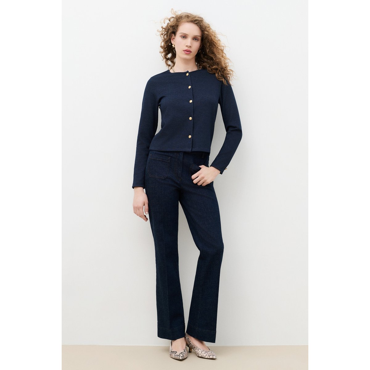 Gilet droit col rond TVICTORIA bleu marine, CAROLL
