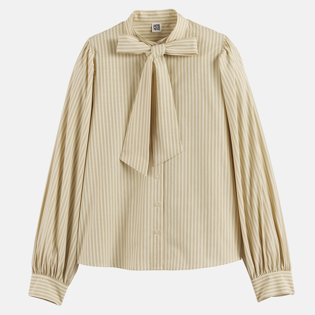 Gestreiftes Lavallière-Hemd mit Puffärmeln rayé beige/marron, LA REDOUTE COLLECTIONS