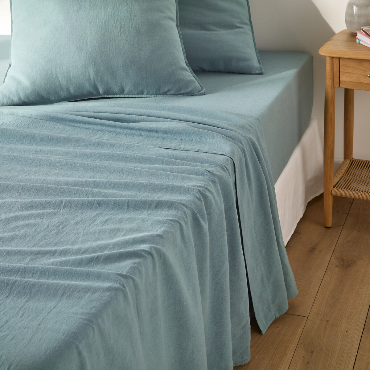 Drap plat en coton/lin lavé, Marnie bleu gris, LA REDOUTE INTERIEURS