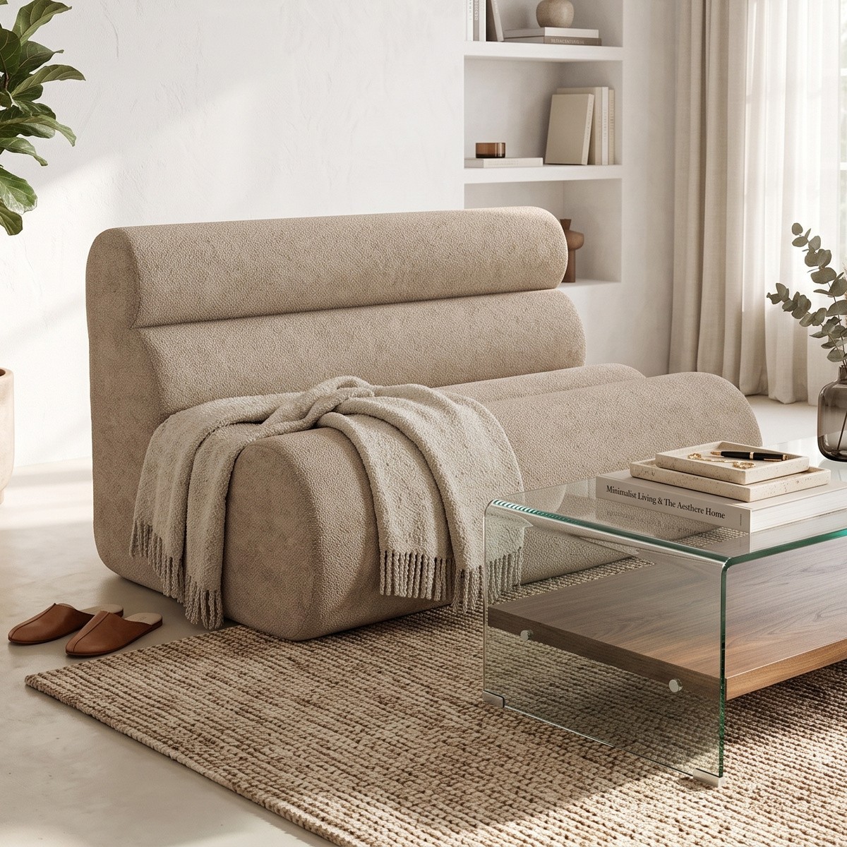 Banquette compressée 2 places en tissu chenille - BILLIE moka, HOMIFAB