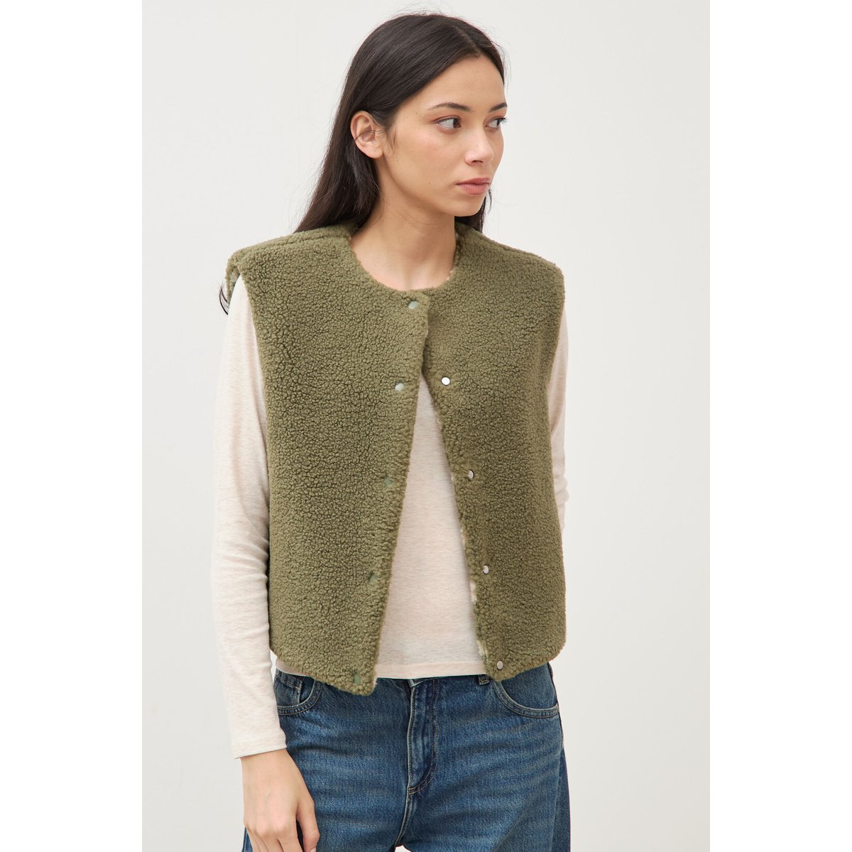 Gilet sans manches réversible vert kaki, BONOBO