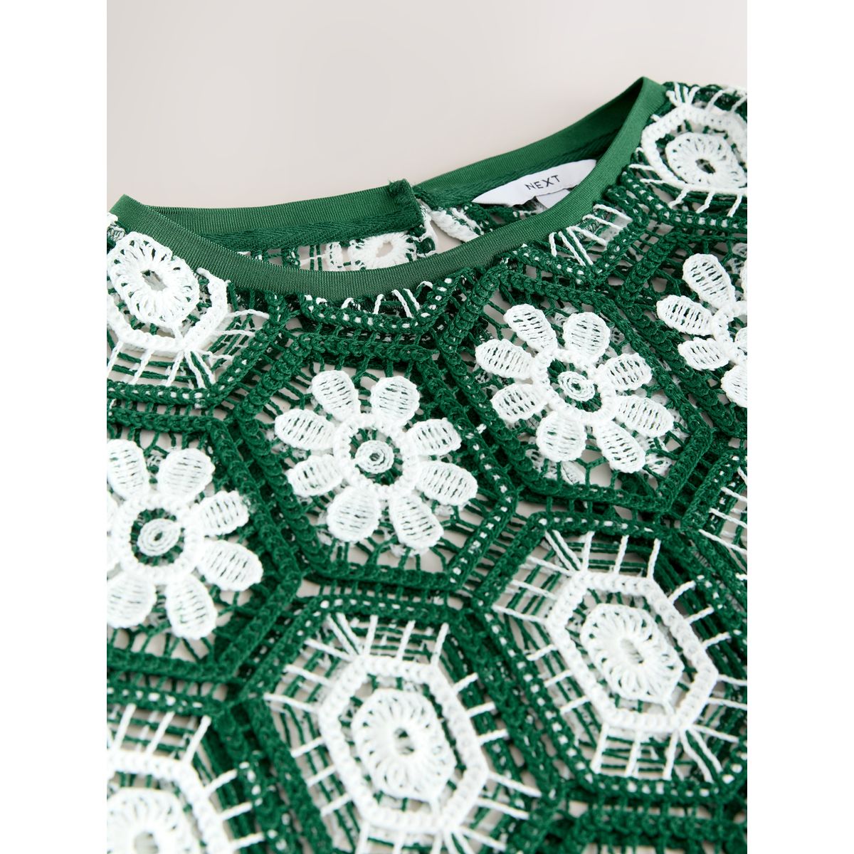 Haut à manches longues au crochet vert/blanc, NEXT