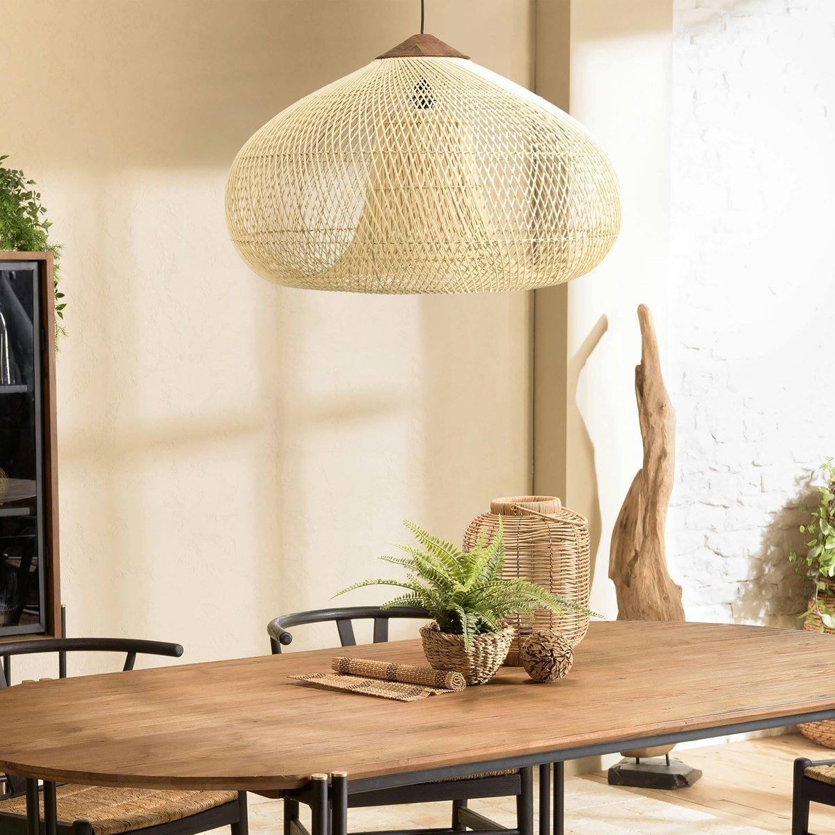 Suspension entonnoir en rotin 80cm FOLELLI ecru, PIER IMPORT