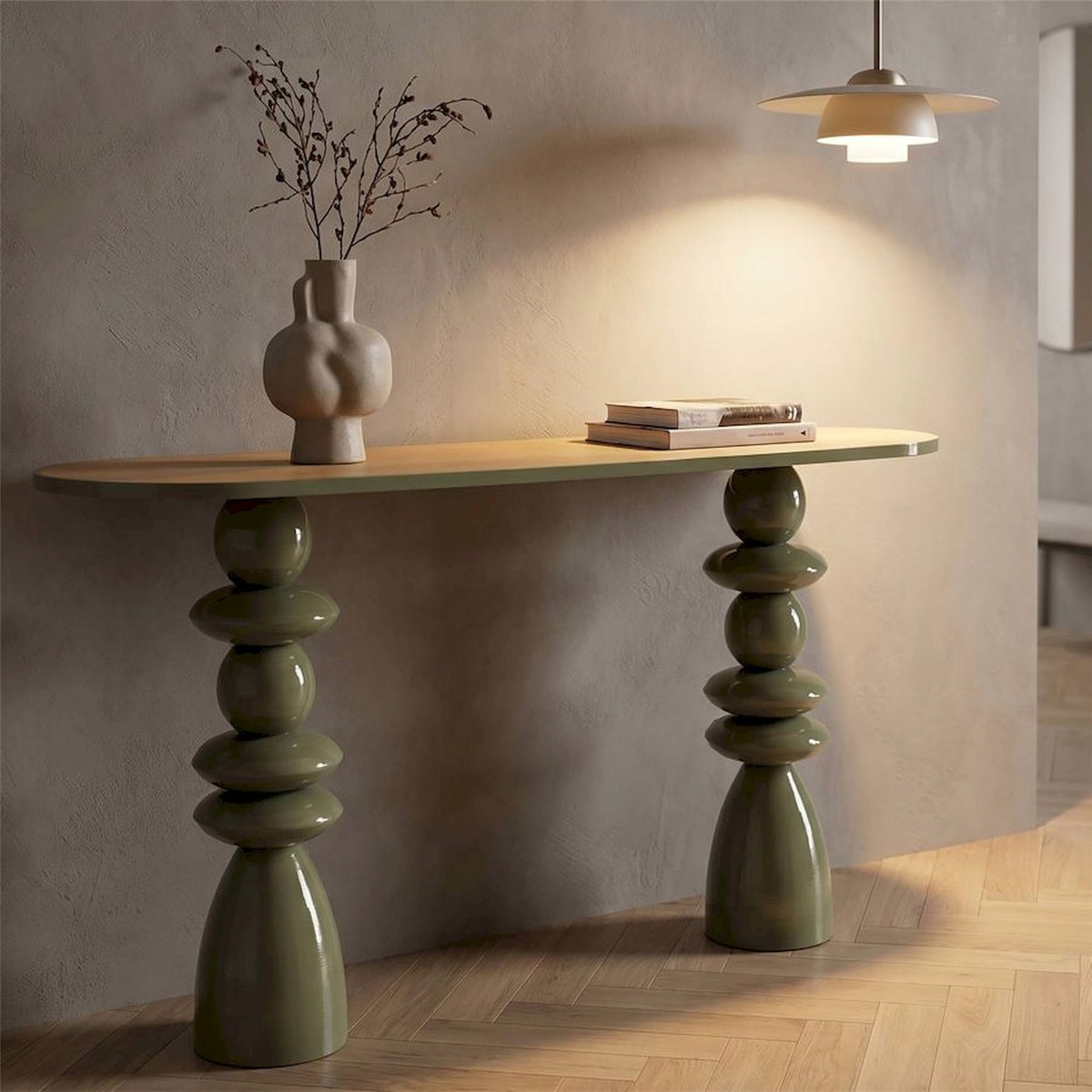 Console au plateau arrondi base sculptée MODERN crème, RECOLLECTION