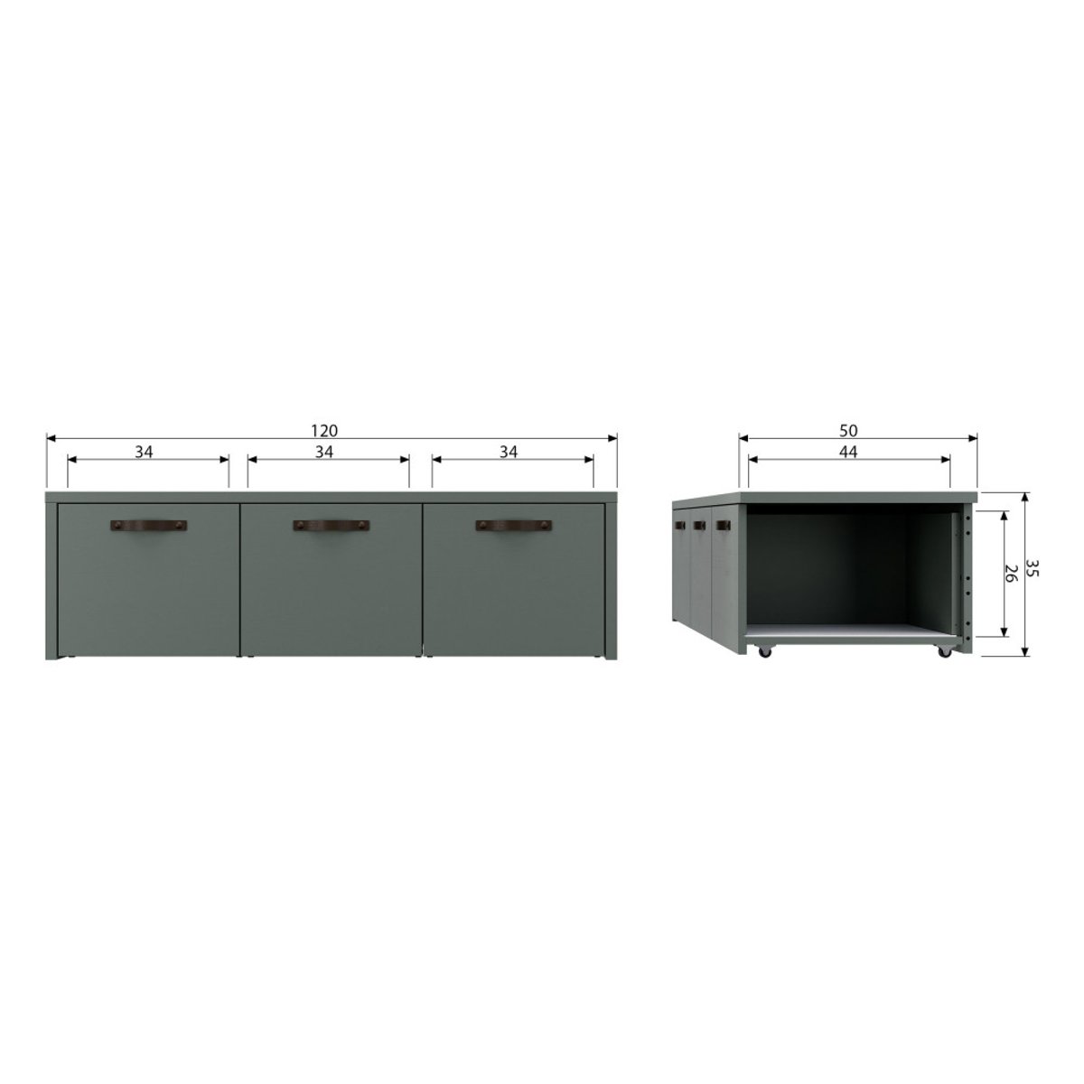 Banc de rangement en bois- STAGE vert kaki, VTWONEN