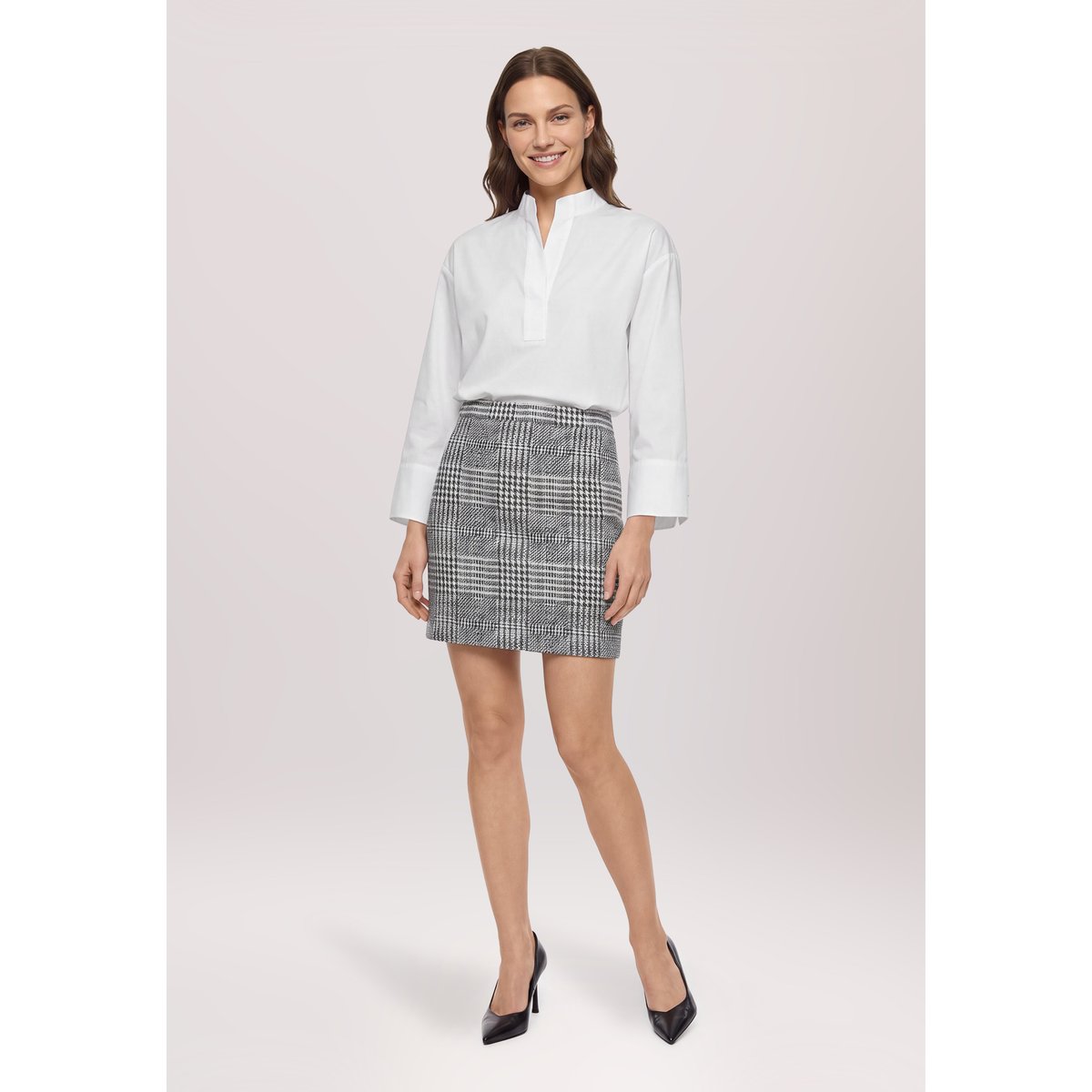 Jupe en jersey à carreaux gris/beige, BETTY BARCLAY