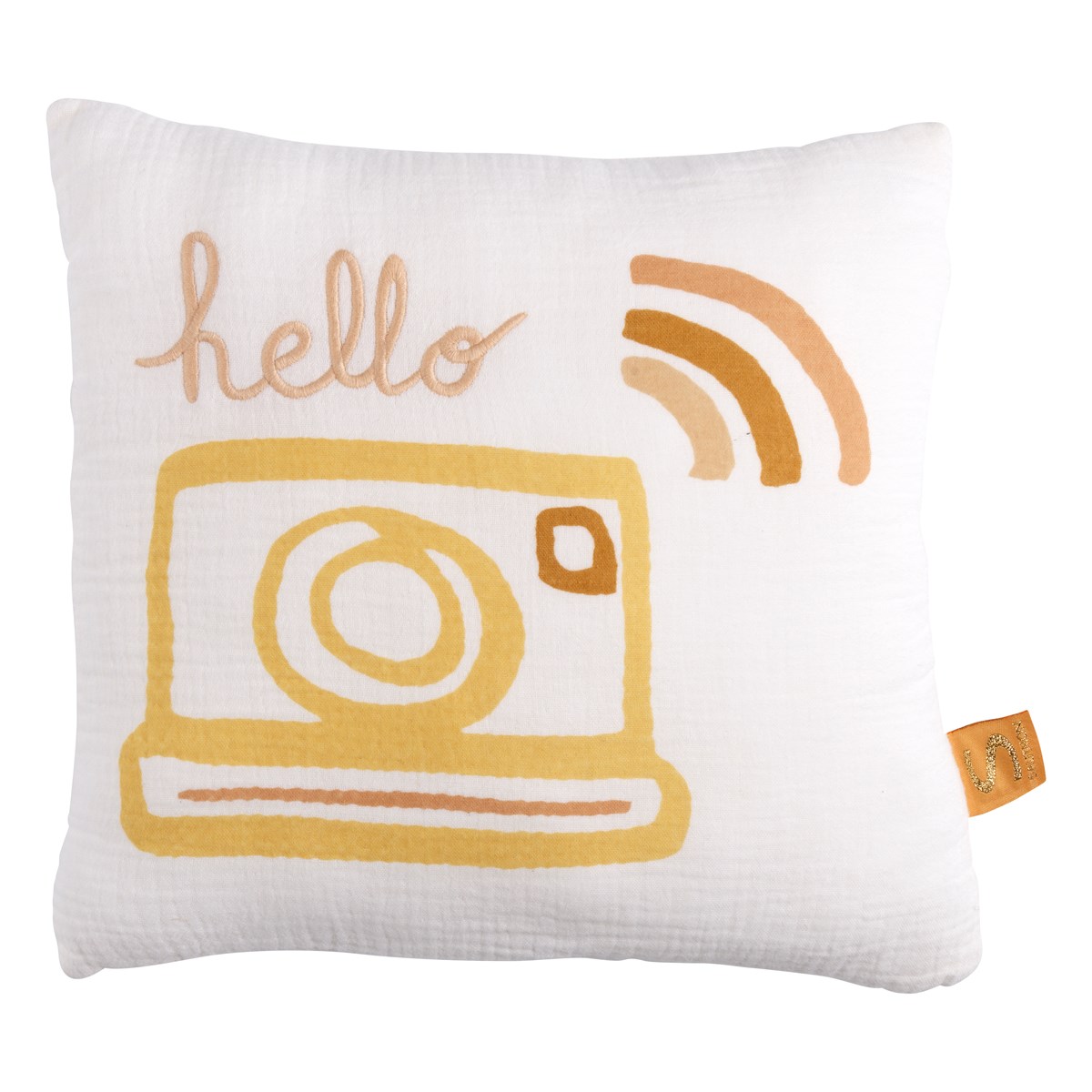 Coussin déco carré en coton blanc, SAUTHON