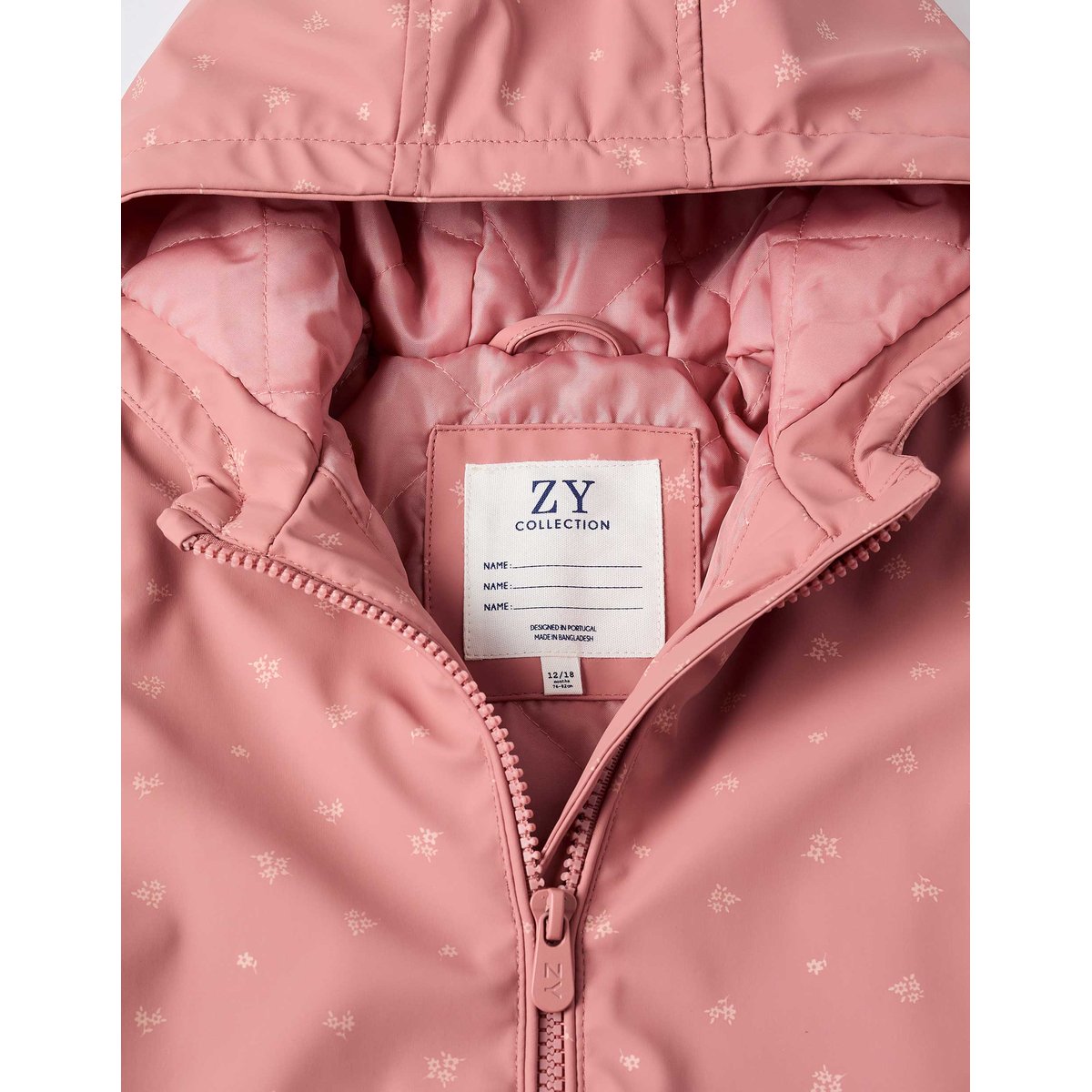 Parka en caoutchouc rembourrée avec capuche et poches rose, ZIPPY