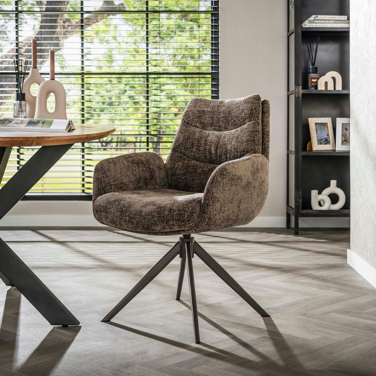 Fauteuil pivotant (lot de 2) tissu chenille TAJ taupe, PIER IMPORT