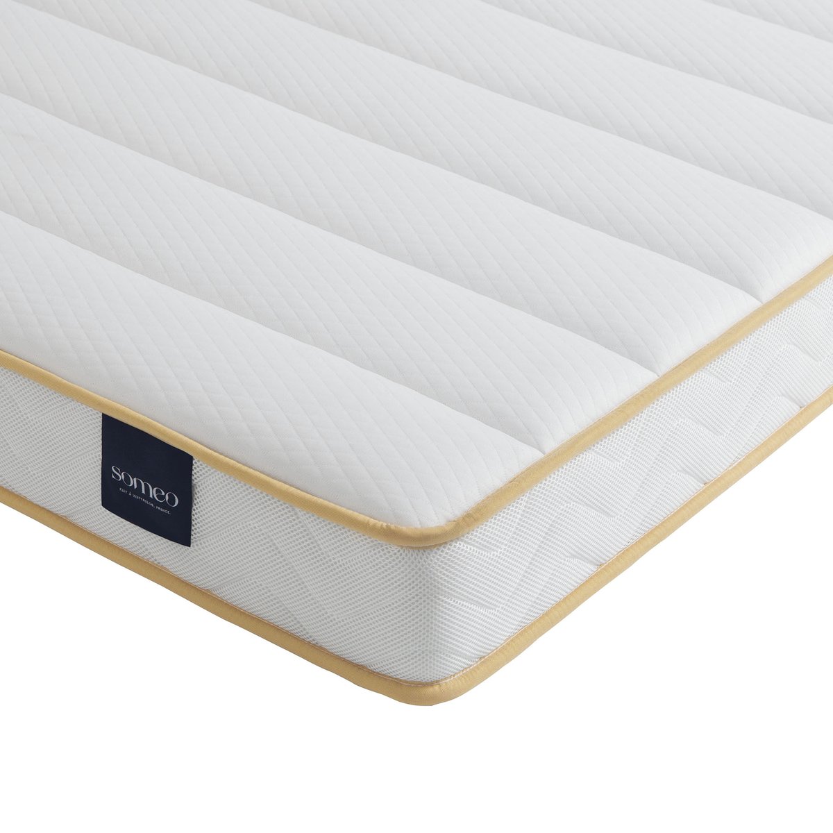 Ensemble matelas mousse, sommier, pieds et tête de lit Aurore 300 blanc, SOMEO