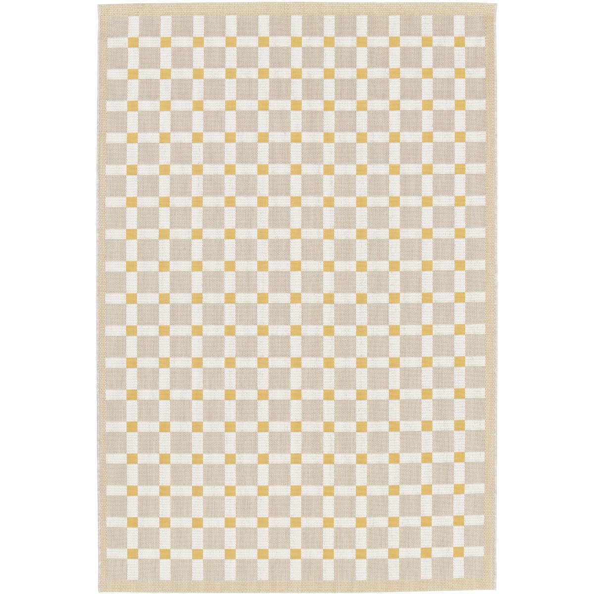 Tapis extérieur intérieur damier moderne  et  SUNSHINE DAMIER beige, jaune, THE DECO FACTORY