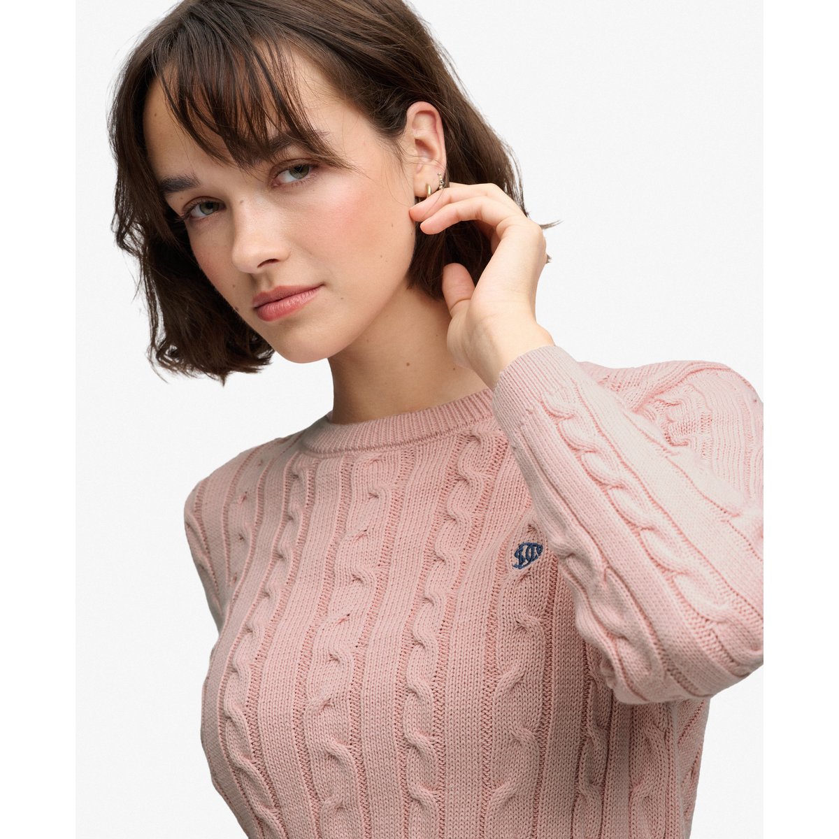 Pull en maille torsadée Essentials SD&CO rose pâle, SUPERDRY