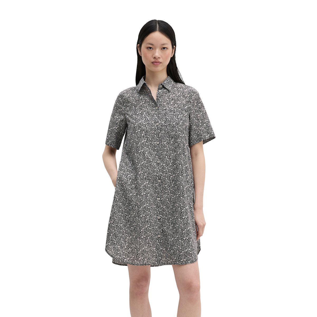 Robe chemisier loose en voile de coton imprimé noir, MARC O'POLO