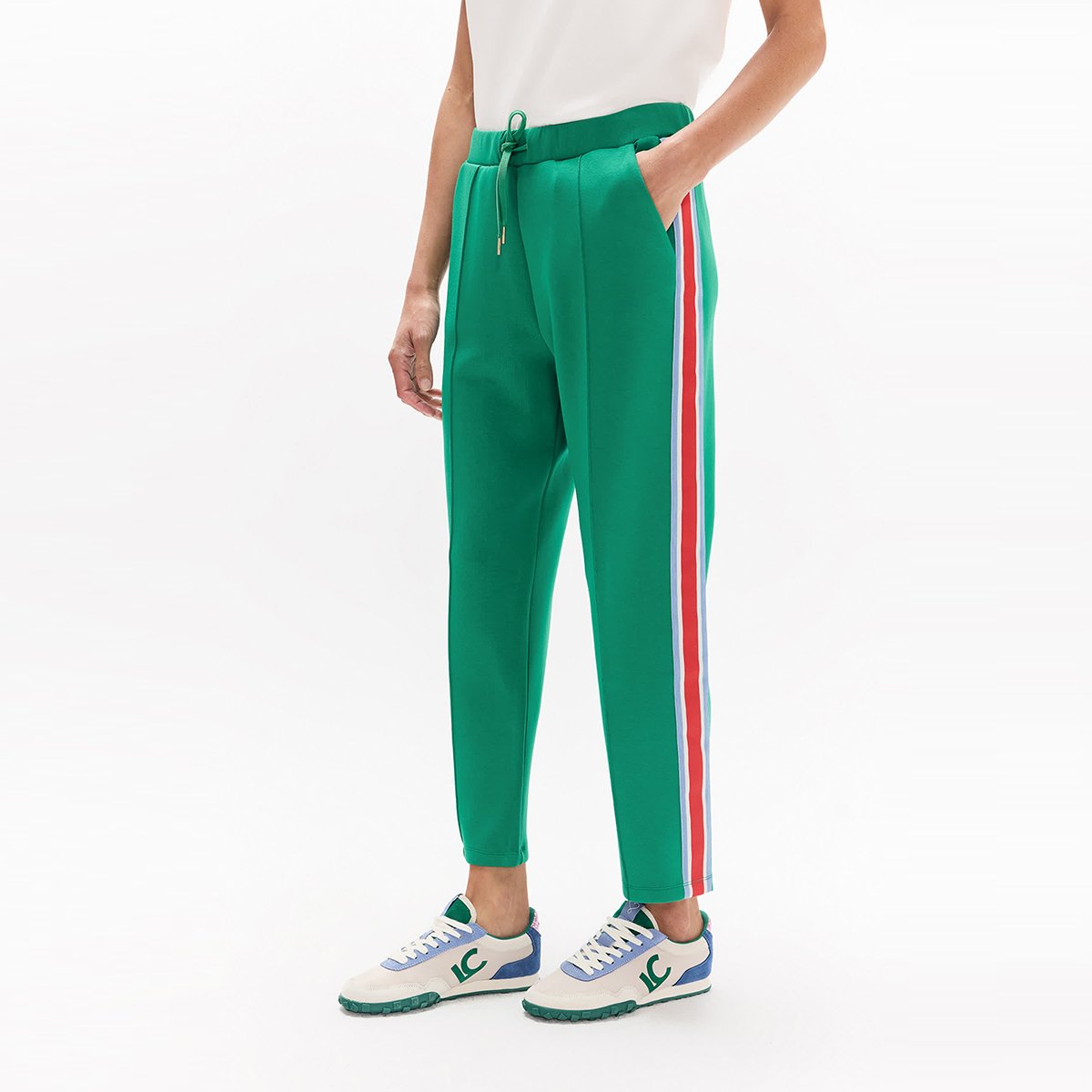 Pantalon de jogging à bande latérale tricolore et cordon de serrage vert clair, LOLA CASADEMUNT