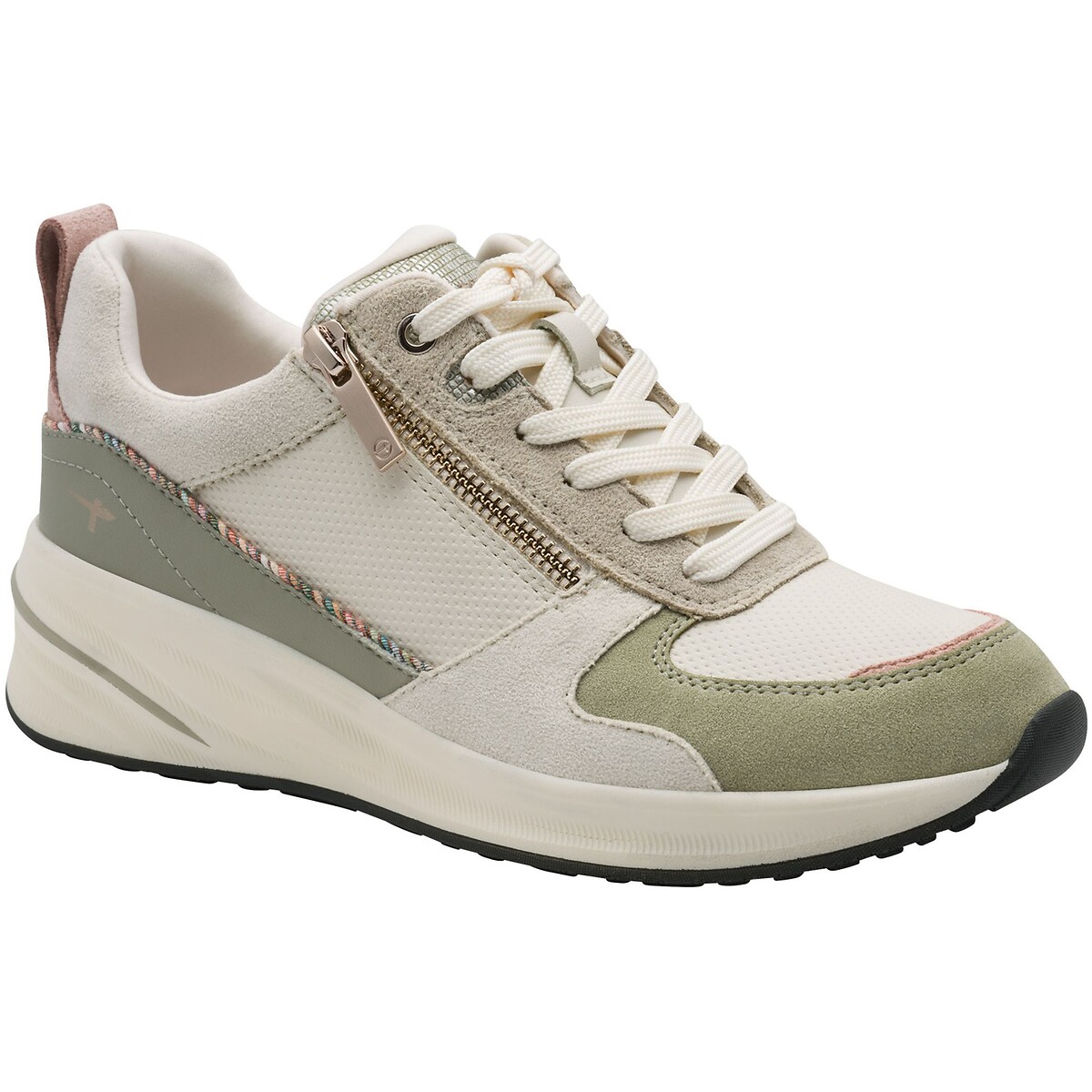 Baskets compensées et zippées blanc/vert, TAMARIS