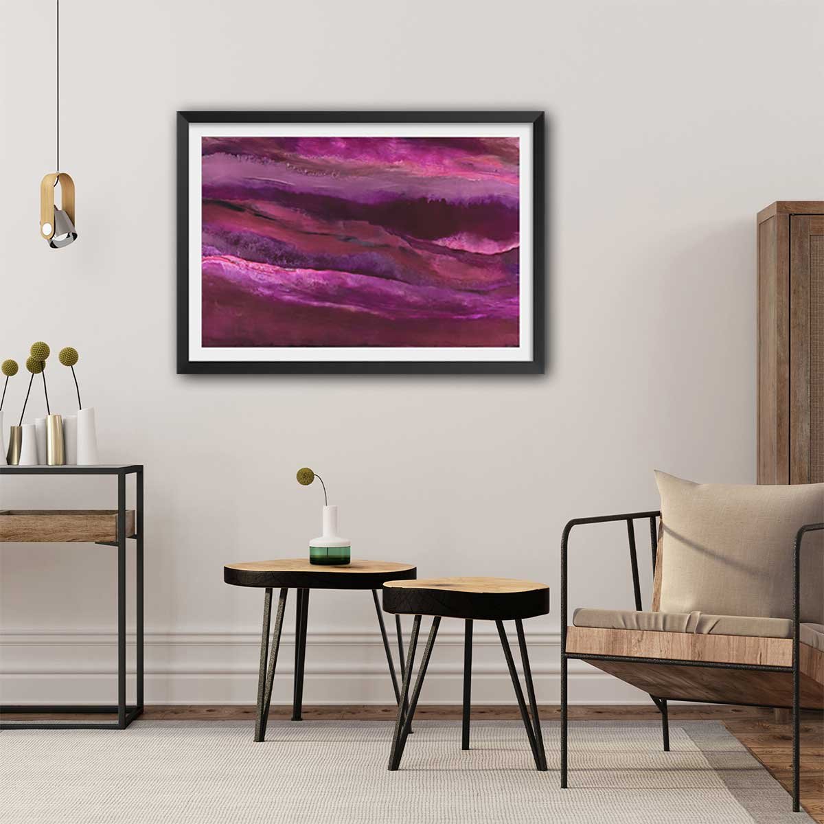 Poster rose horizon affiche + cadre en bois - noir, HEXOA