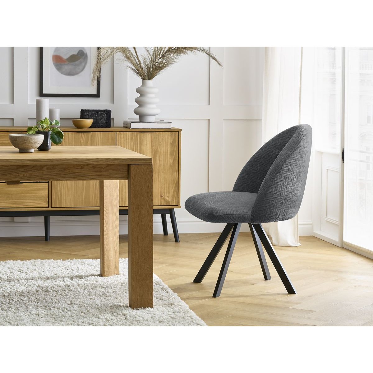 Chaise tissu texturé, LALIE gris foncé, BOBOCHIC