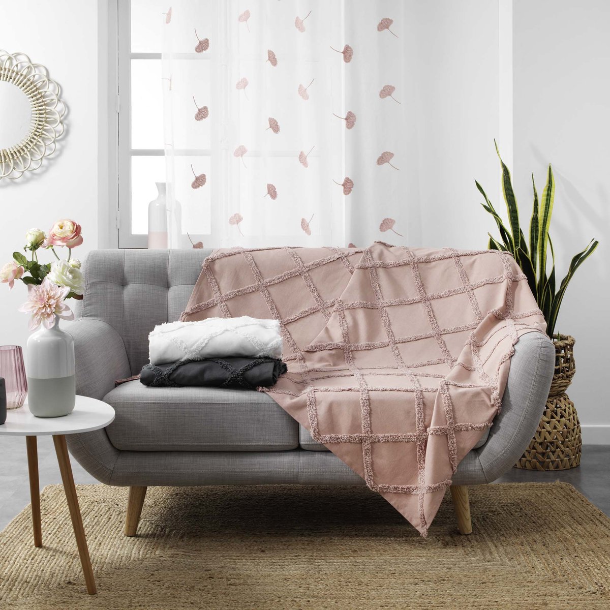 Plaid 125x150cm Calyssa anthracite blanc, EDEN