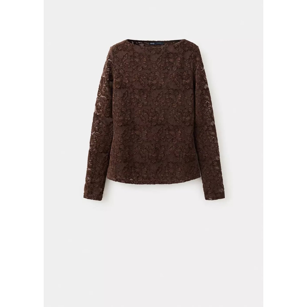Top dentelle en velours marron, MANGO