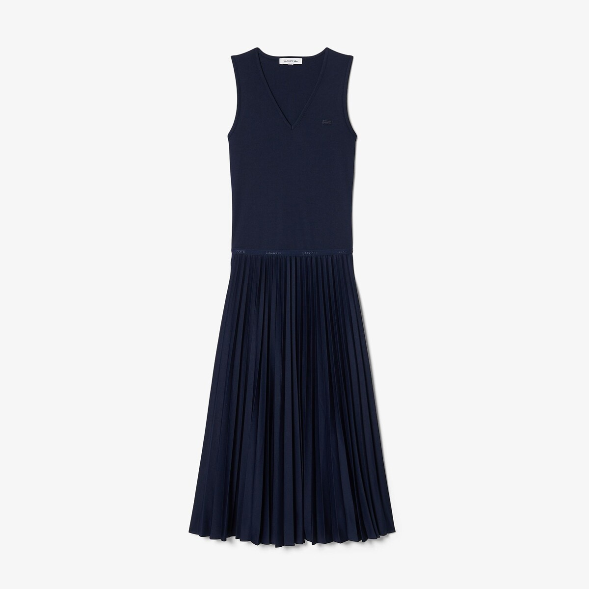 Robe longue sans manches, plissée marine, LACOSTE