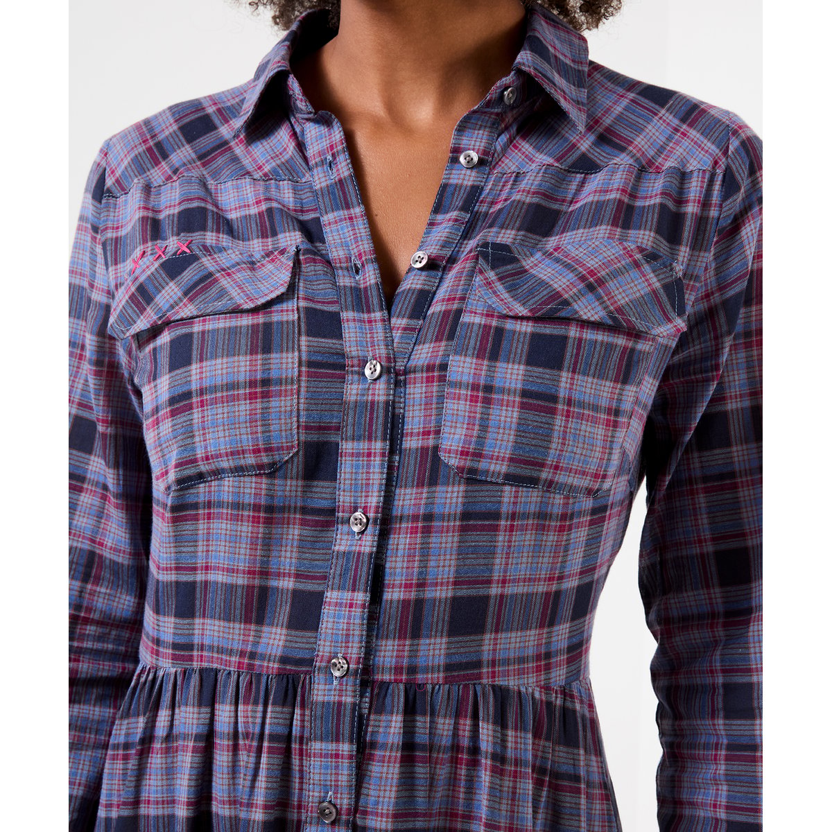 Robe Longue à Carreaux Boutonnée Western bleu, JOE BROWNS